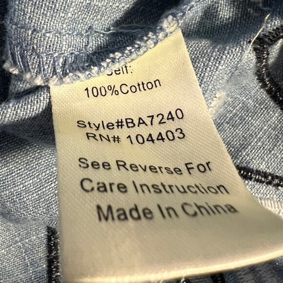 Beau Tissu Chambray Cotton Floral Embroidered Mini Pencil Button Up Skirt Size L - Picture 4 of 7